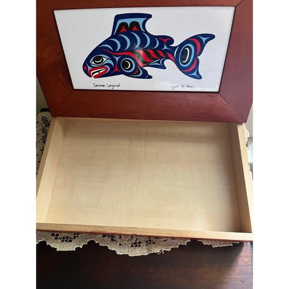 Vintage Redwood Salmon Legend Wood & Tile Box - Picture 4 of 8